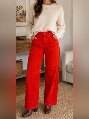 Ralph Lauren  LAUREN JEAN COMPANY Orange/Red TOMATO Corduroy Women's Pants 14